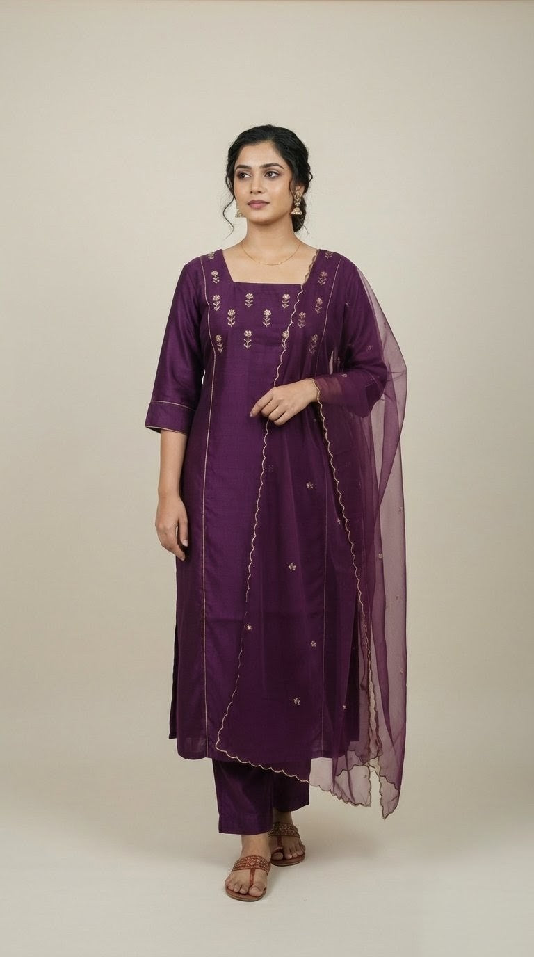 Hand-Worked Semi Jute Salwar Set