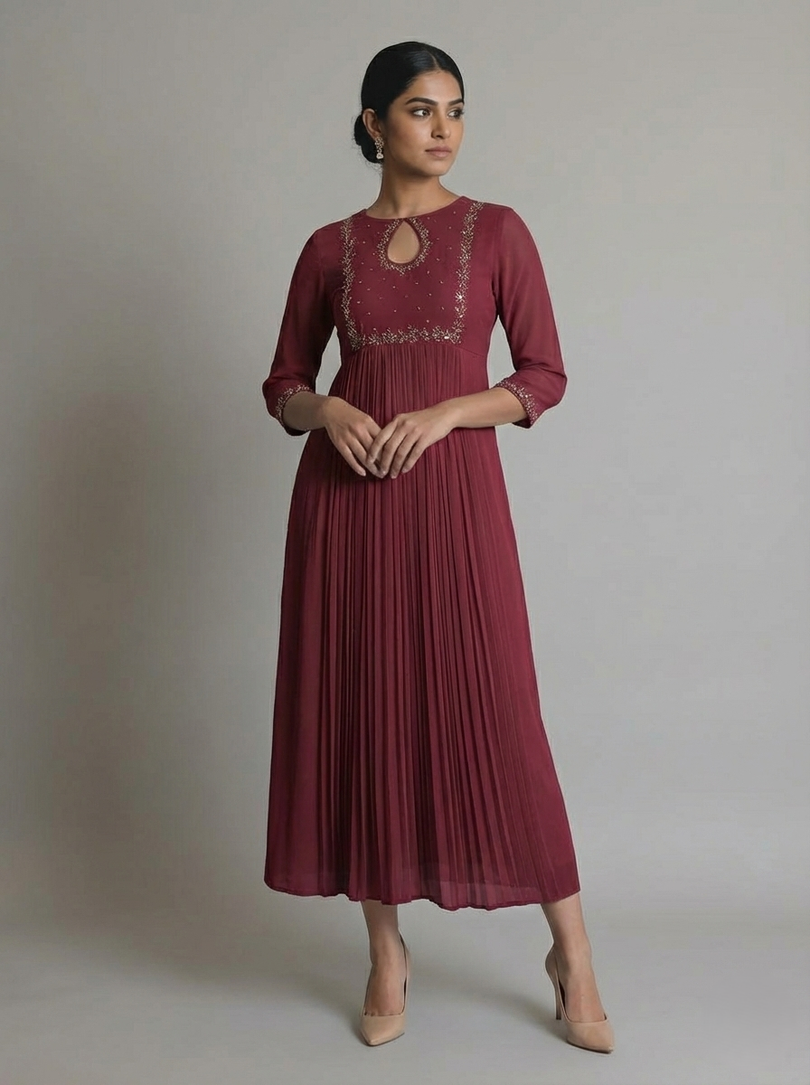 Pleated Georgette Midi Dress