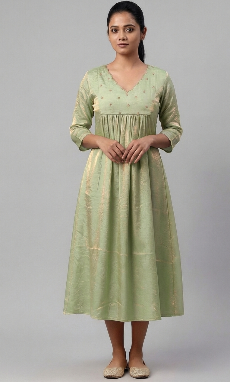 Hand-Worked Velvet Organza Midi Dress