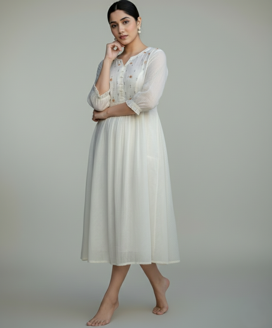 Kota Doria Check Midi Dress Vishu special