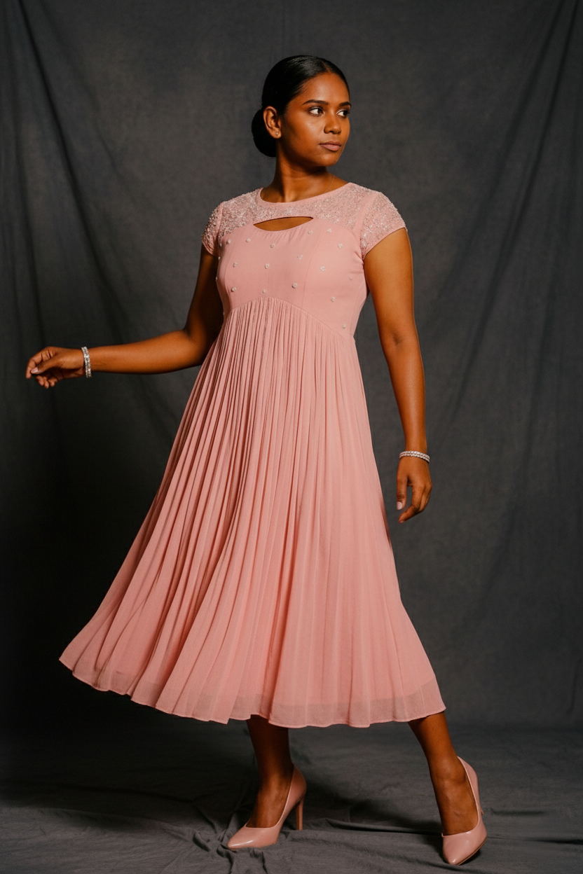 Pleated Georgette Hand worked Dress