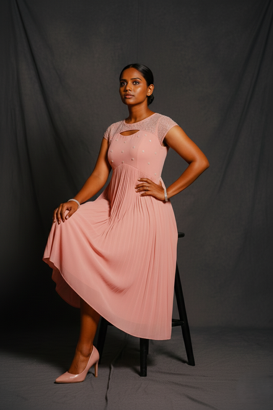 Pleated Georgette Hand worked Dress