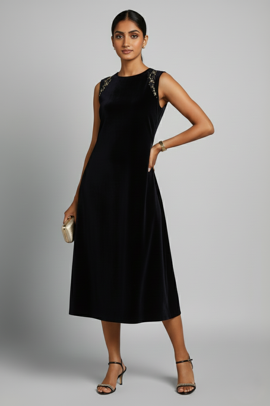 Princess Cut Velvet Hand-Beaded Dress