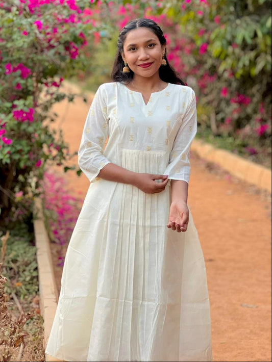 Elegant Off-White Cotton Dress – Vishu Special Edition