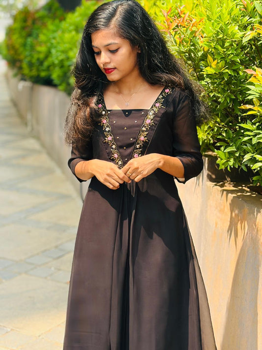 Hand‑Beaded Black Georgette Dress for Parties & Events