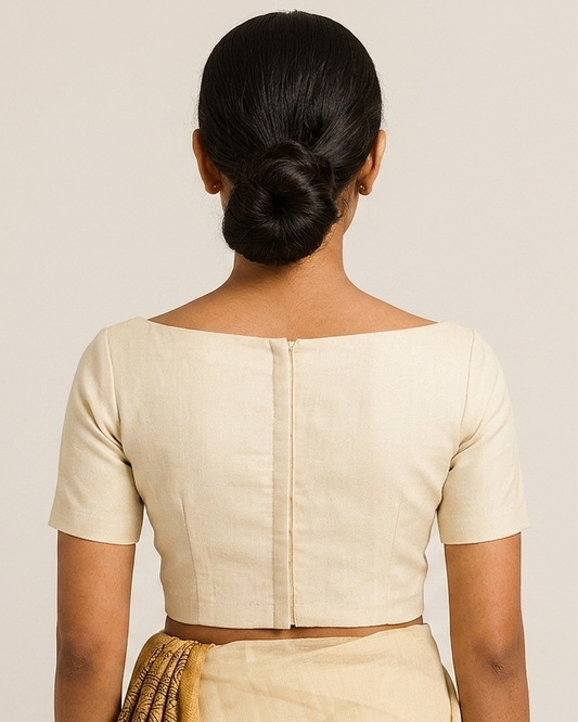 Boat neck blouse designed in soft cream or pastel fabric back