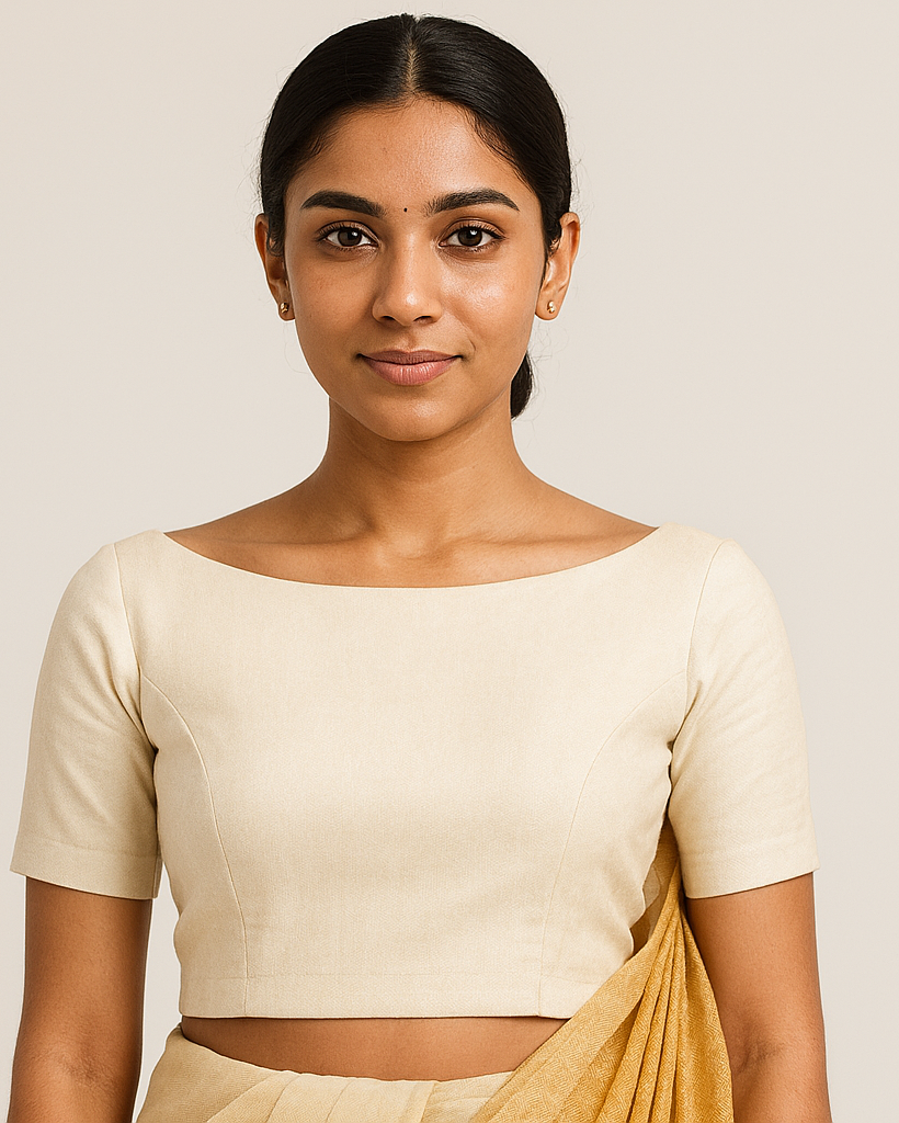 Boat neck blouse designed in soft cream or pastel fabric front