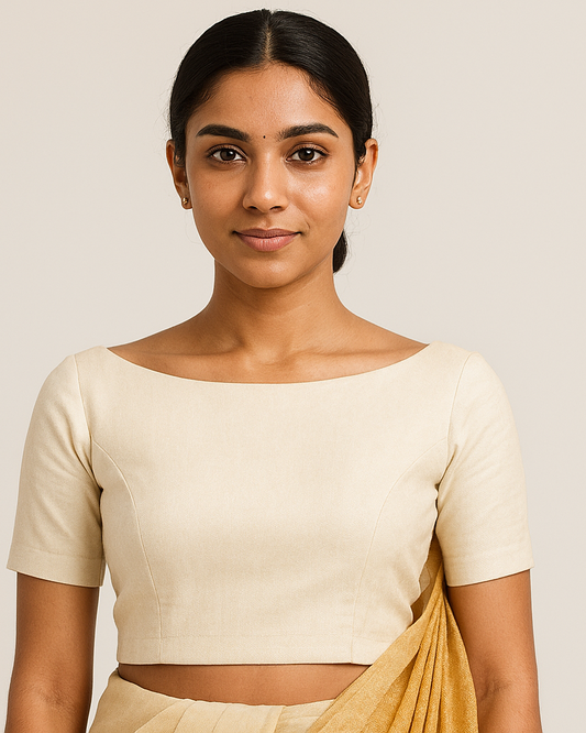 Boat neck blouse designed in soft cream or pastel fabric front