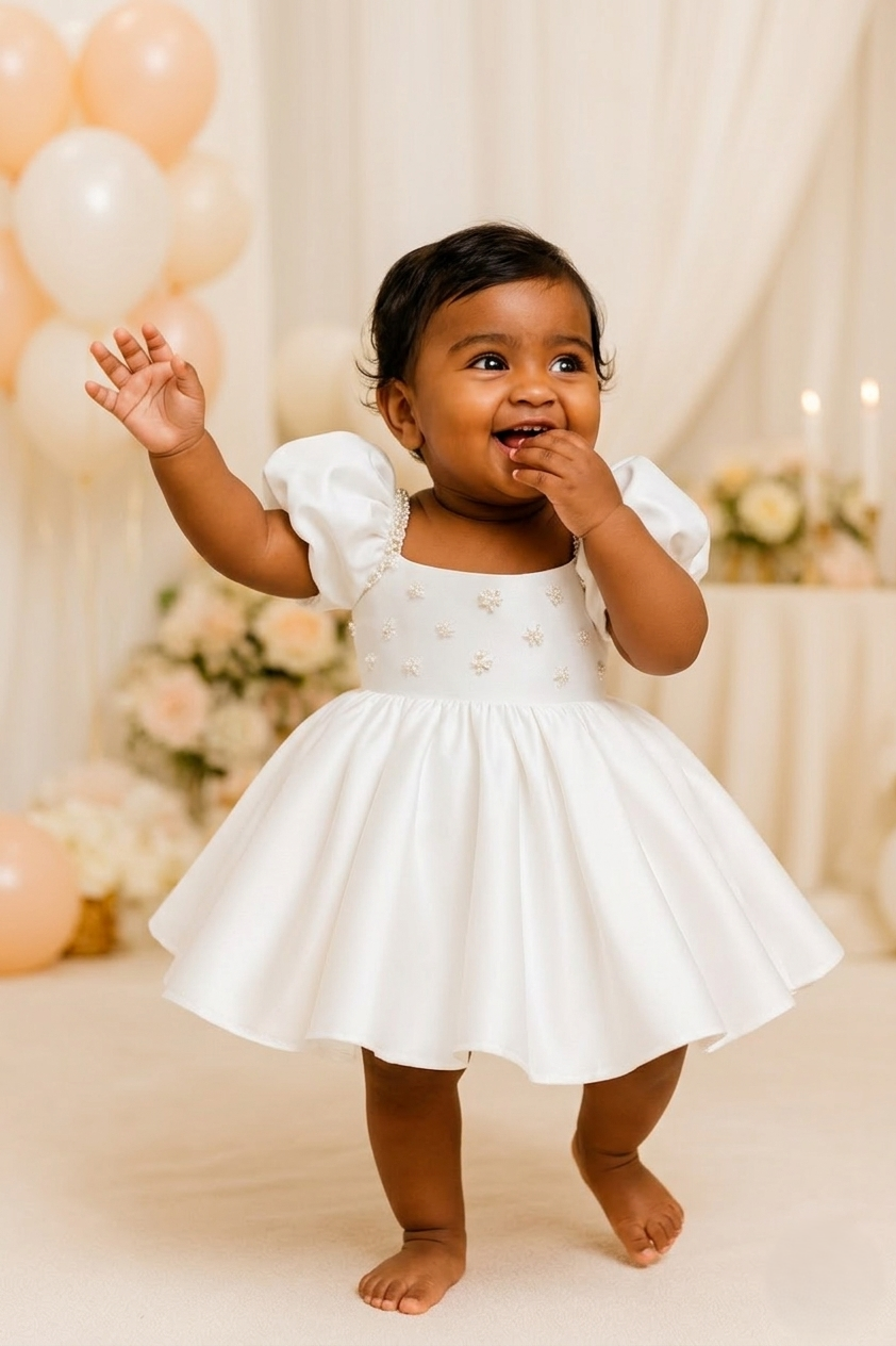 Ethereal Pearl & Satin Baptismal Gown