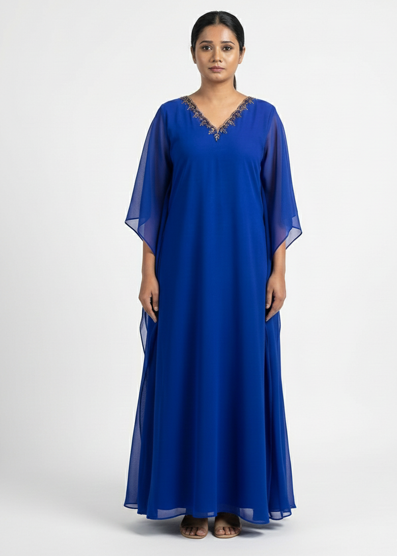 Regal Cobalt Blue Kaftan with Intricate Handcrafted Detailing