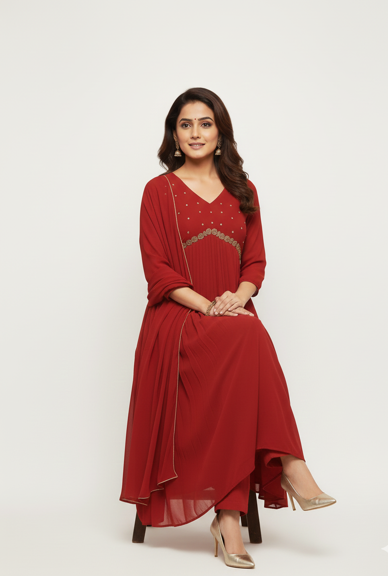 Maroon Georgette Anarkali Suit – Lightweight, Flowing & Traditional