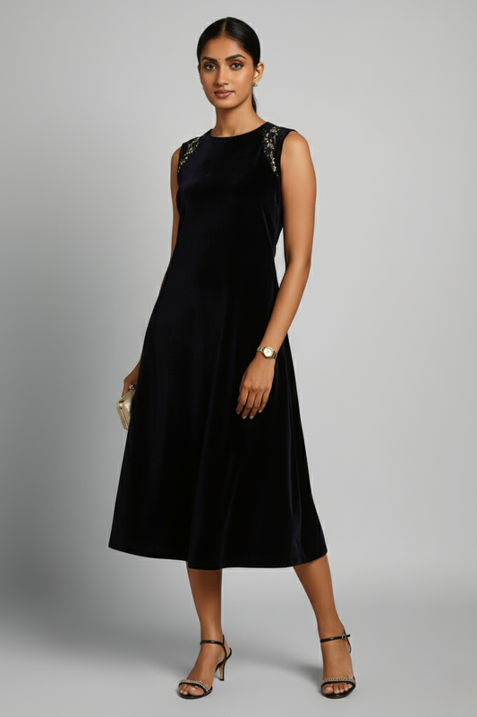 Princess Cut Velvet Hand-Beaded Dress