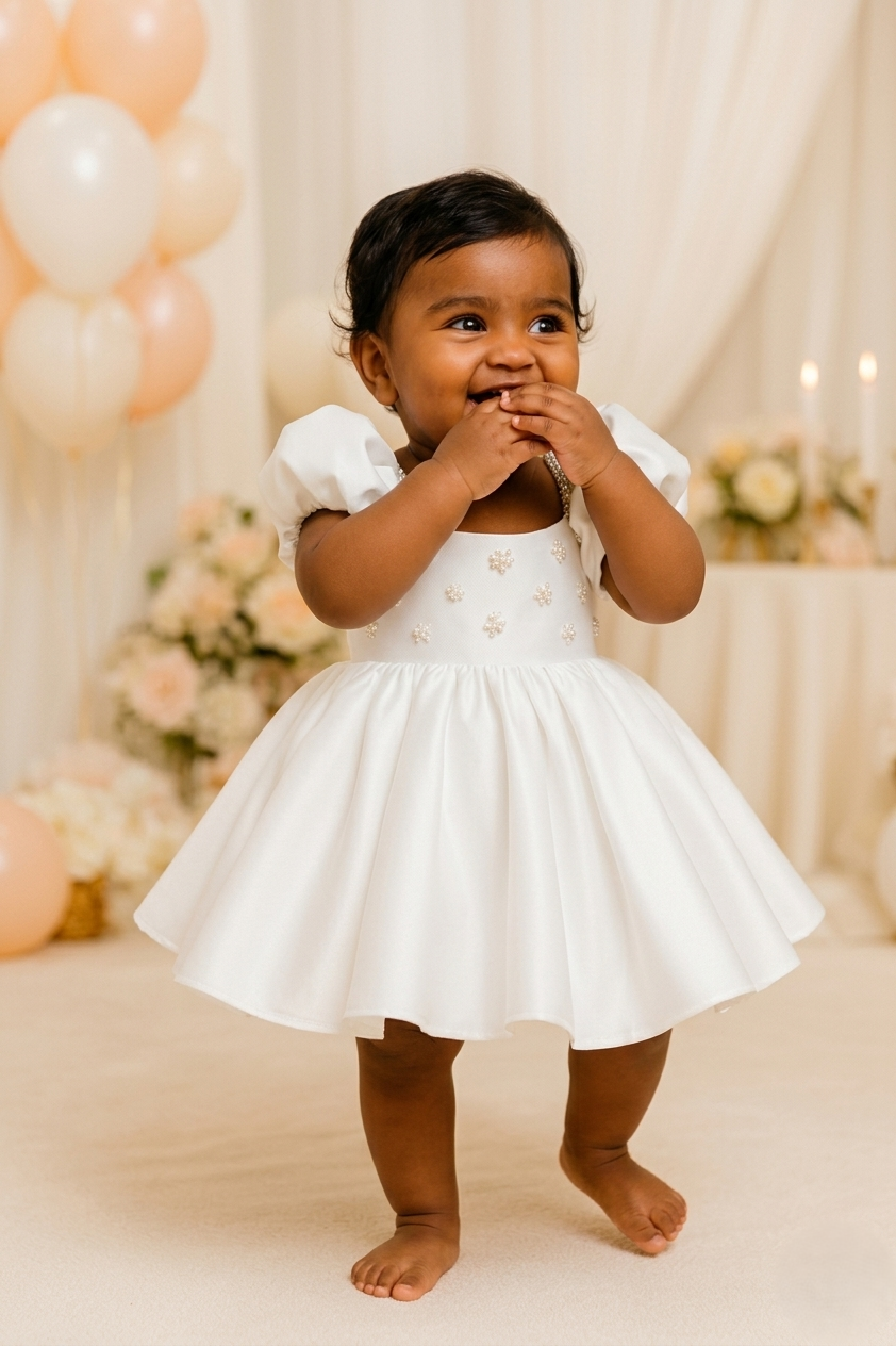 Ethereal Pearl & Satin Baptismal Gown