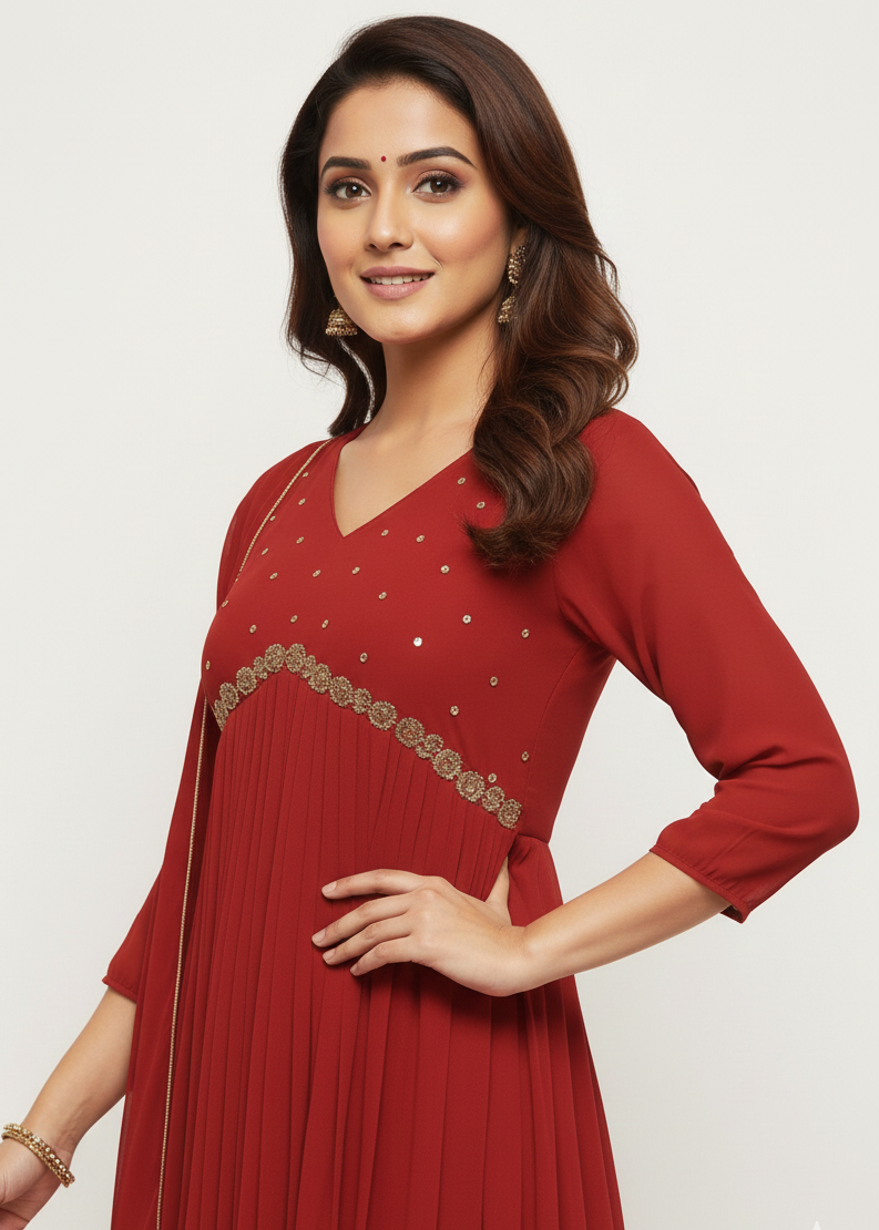 Maroon Georgette Anarkali Suit – Lightweight, Flowing & Traditional