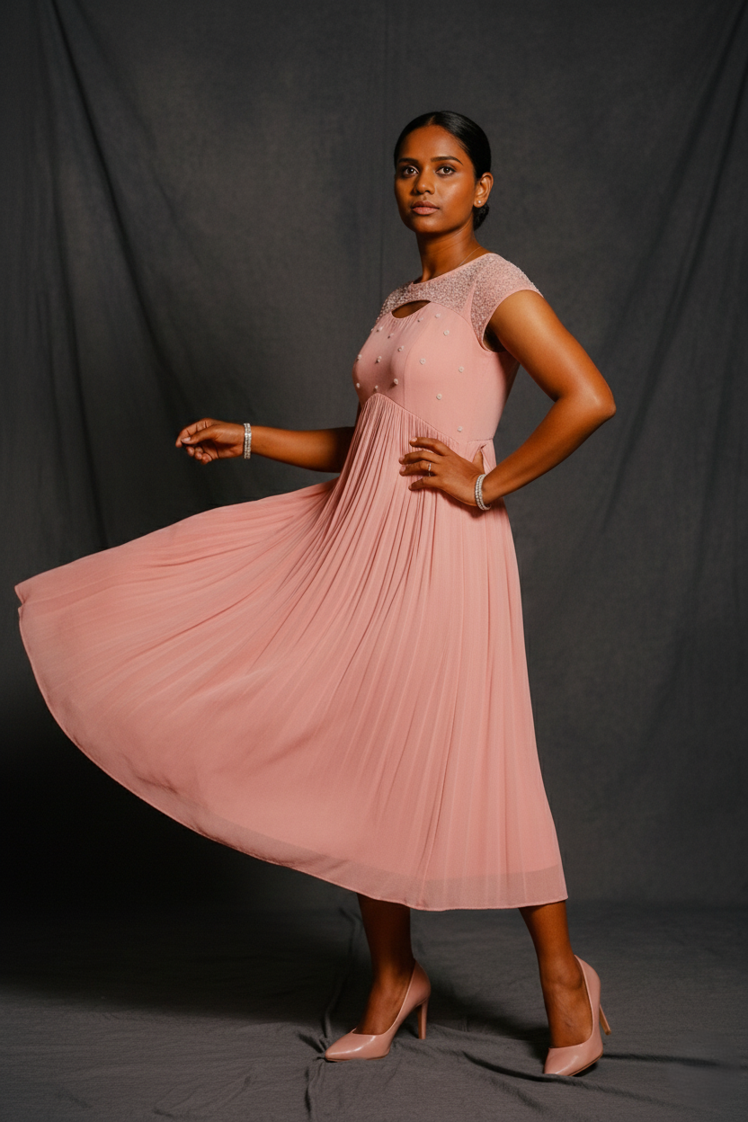 Pleated Georgette Hand worked Dress