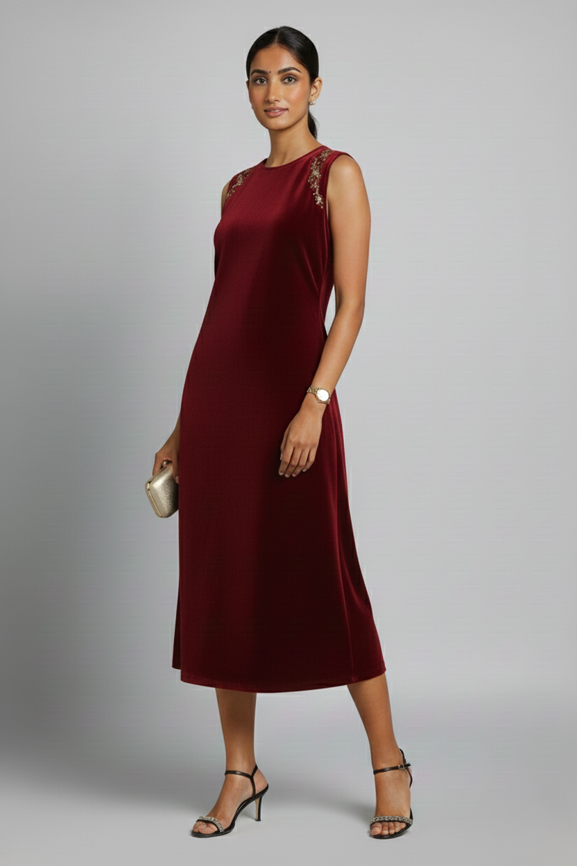 Princess Cut Velvet Hand-Beaded Dress