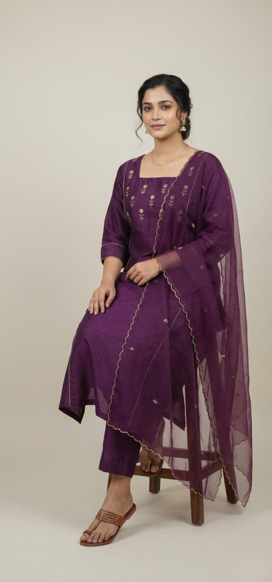 Hand-Worked Semi Jute Salwar Set