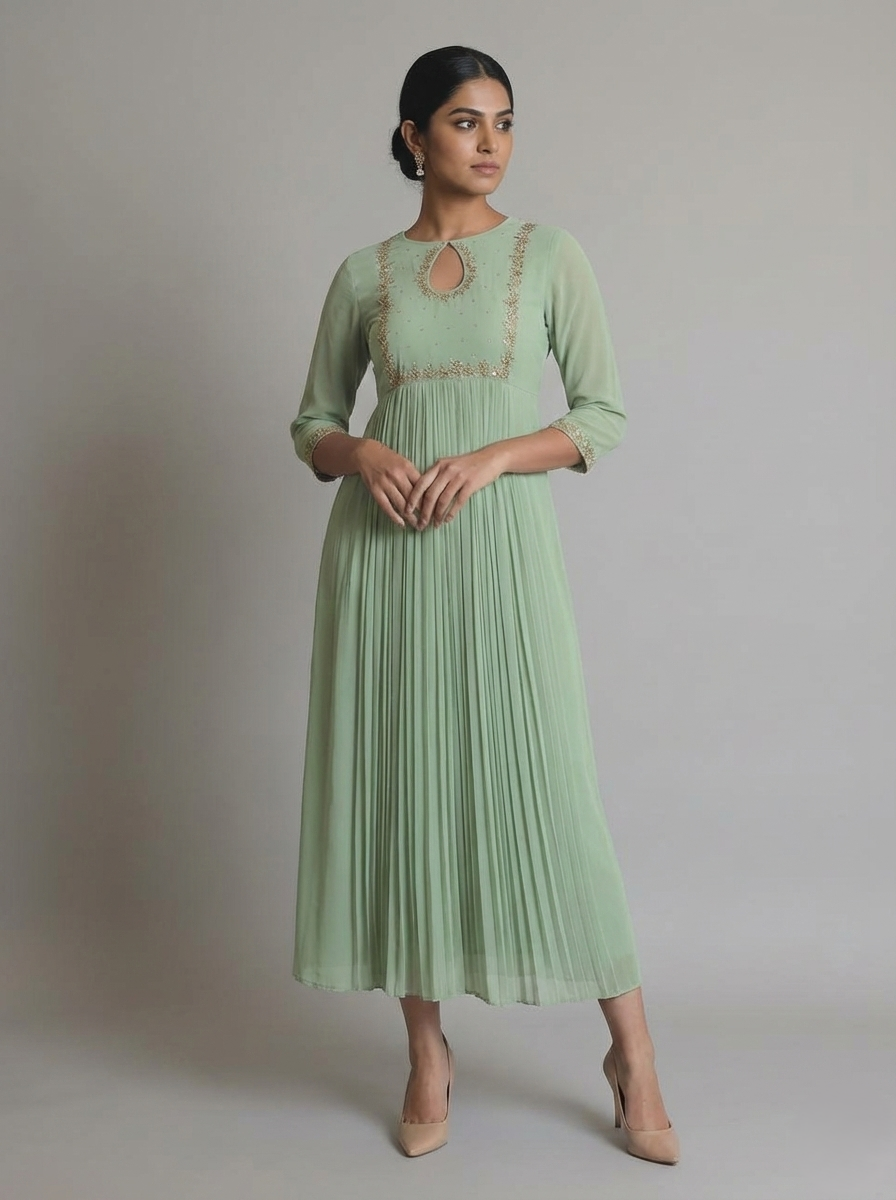 Pleated Georgette Midi Dress
