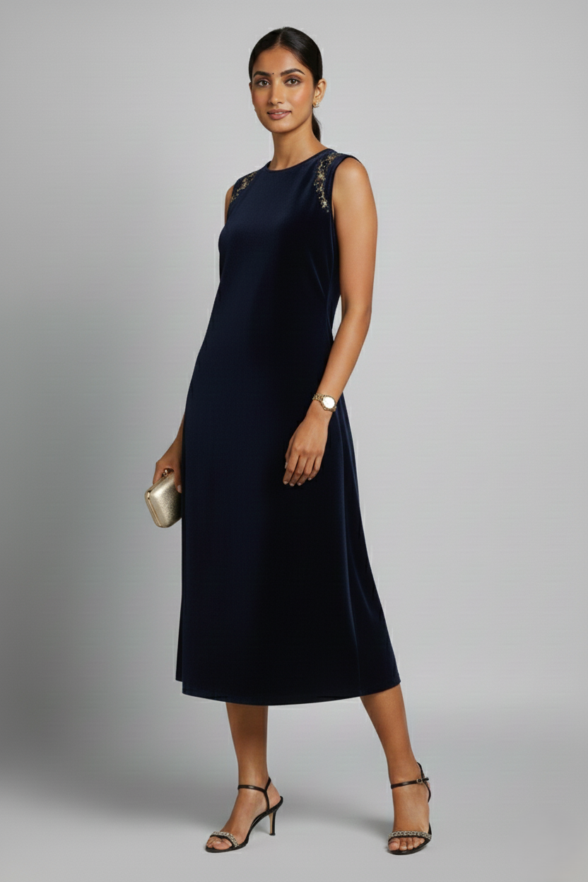 Princess Cut Velvet Hand-Beaded Dress