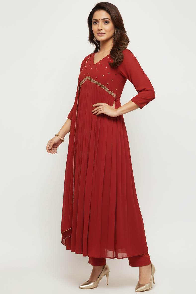 Maroon Georgette Anarkali Suit – Lightweight, Flowing & Traditional