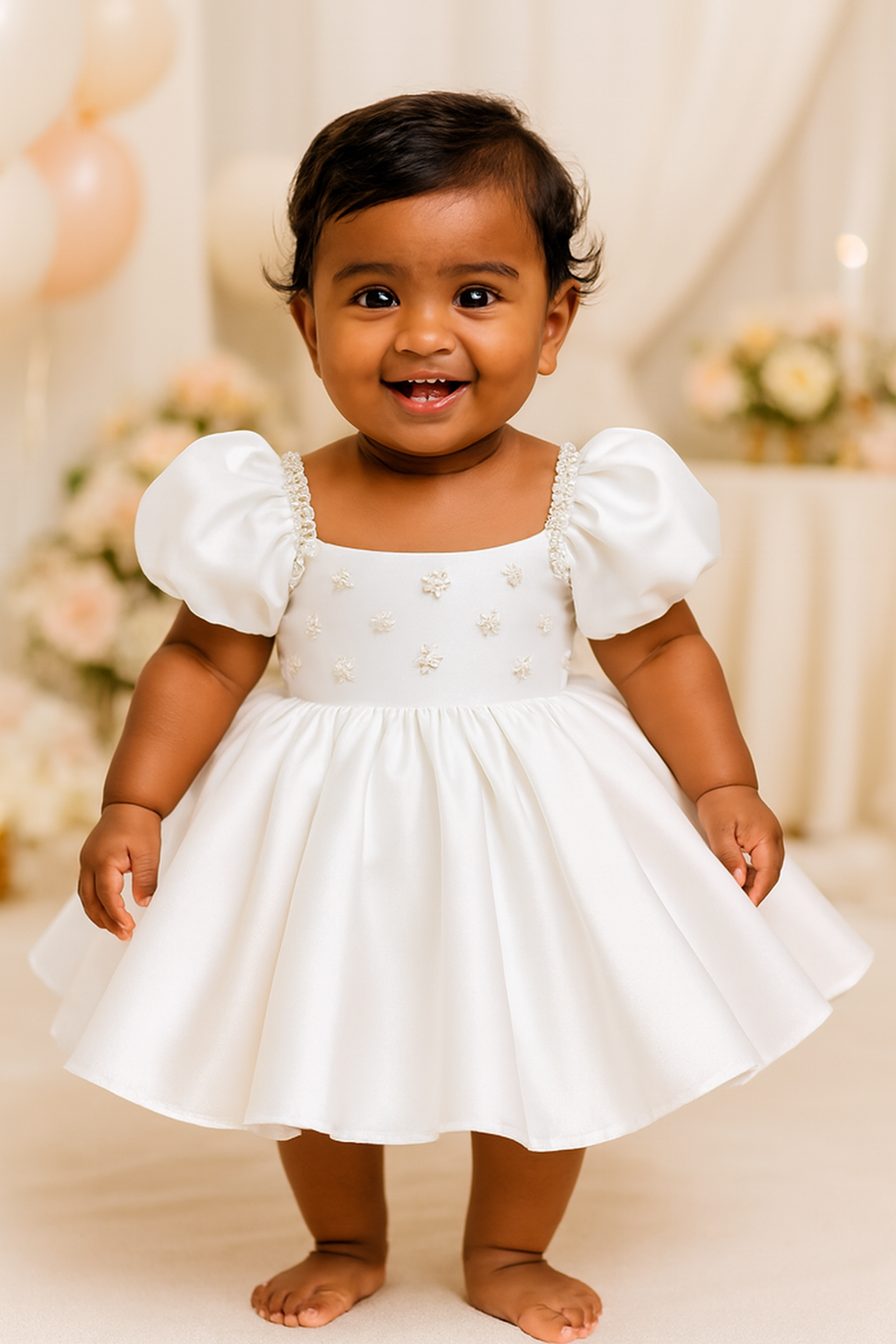Ethereal Pearl & Satin Baptismal Gown