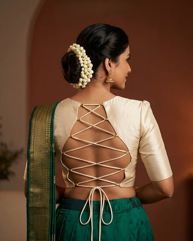 A bold lace‑up backless blouse back view