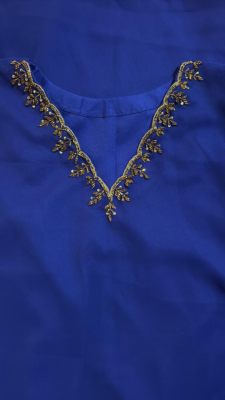 Regal Cobalt Blue Kaftan with Intricate Handcrafted Detailing