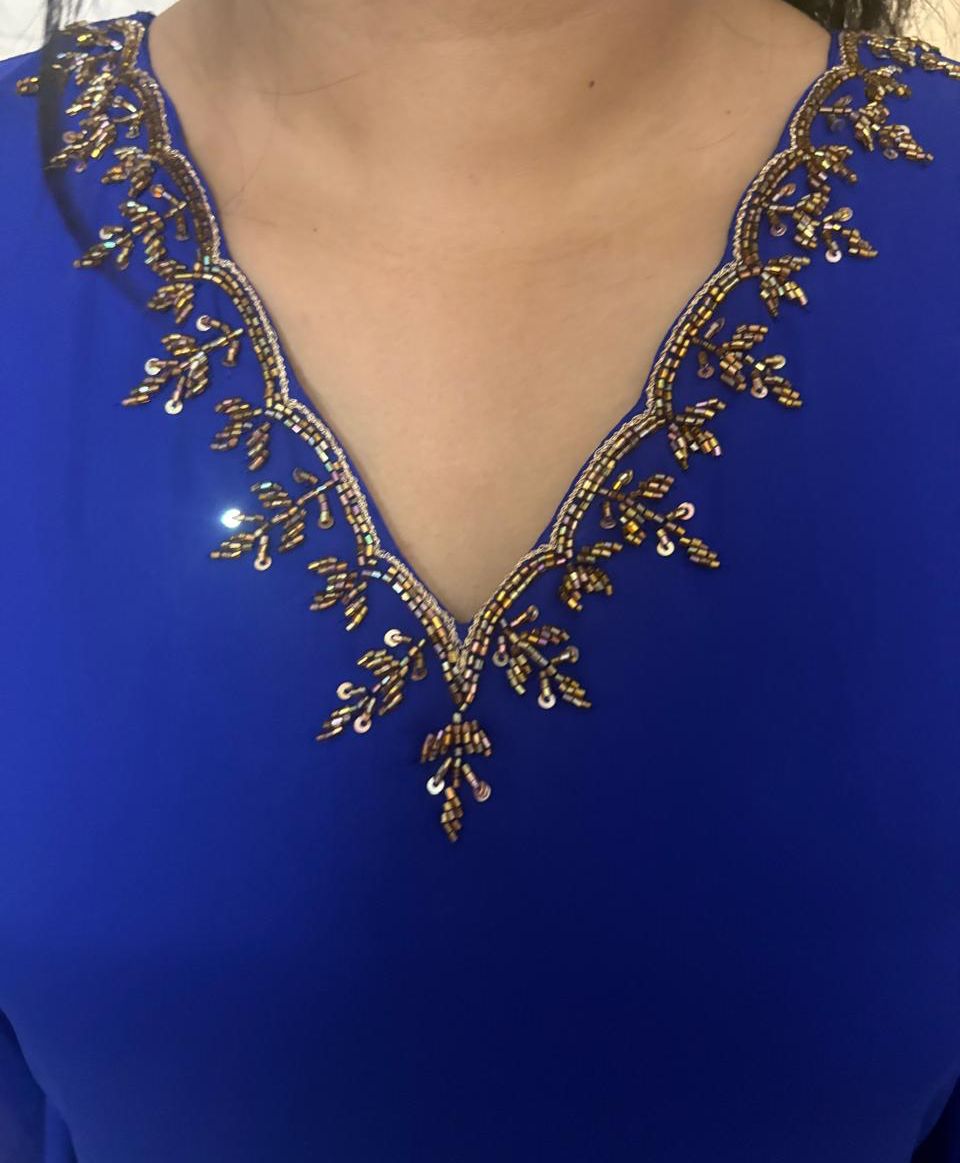 Regal Cobalt Blue Kaftan with Intricate Handcrafted Detailing
