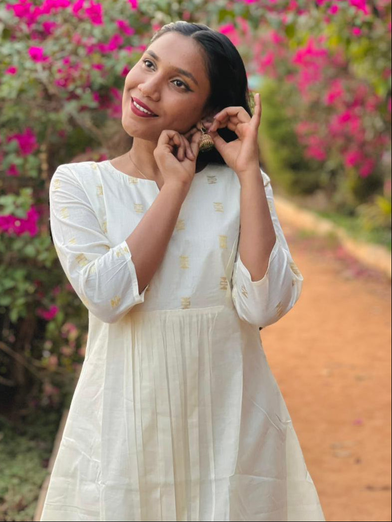 Elegant Off-White Cotton Dress – Vishu Special Edition