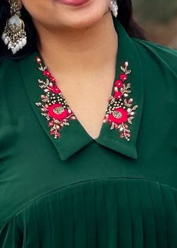 Hand worked Green Georgette Dress