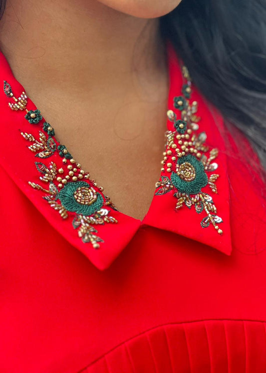 Hand worked Red Georgette Dress