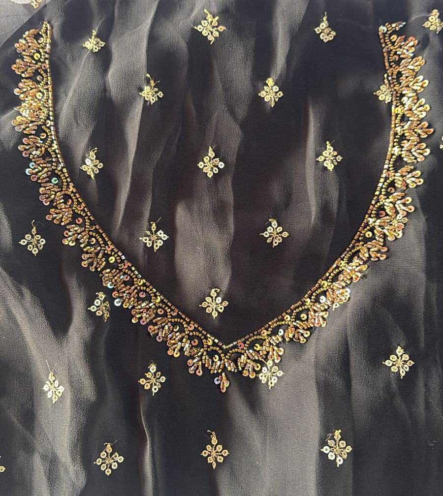 Midnight Black Hand-Beaded Pleated Anarkali Set with Scalloped Dupatta