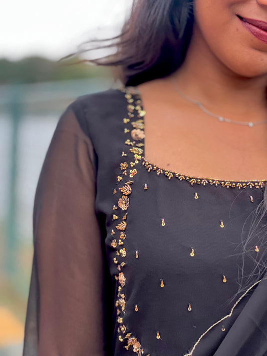 georgette anarkali yoke close up
