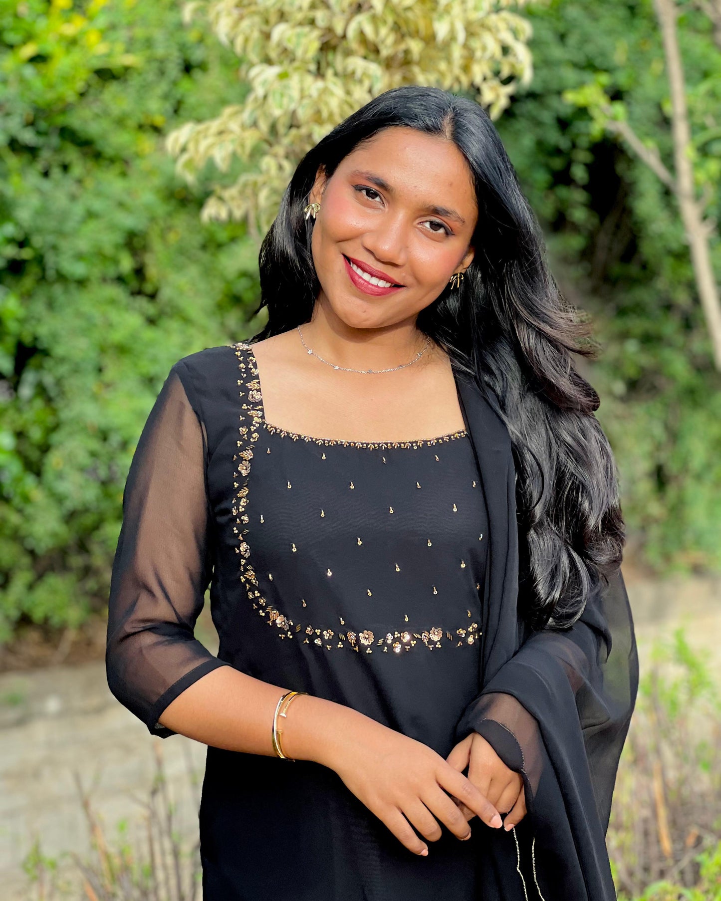 georgette anarkali yoke portrait view