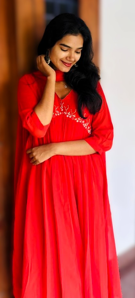 red georgette anarkali
