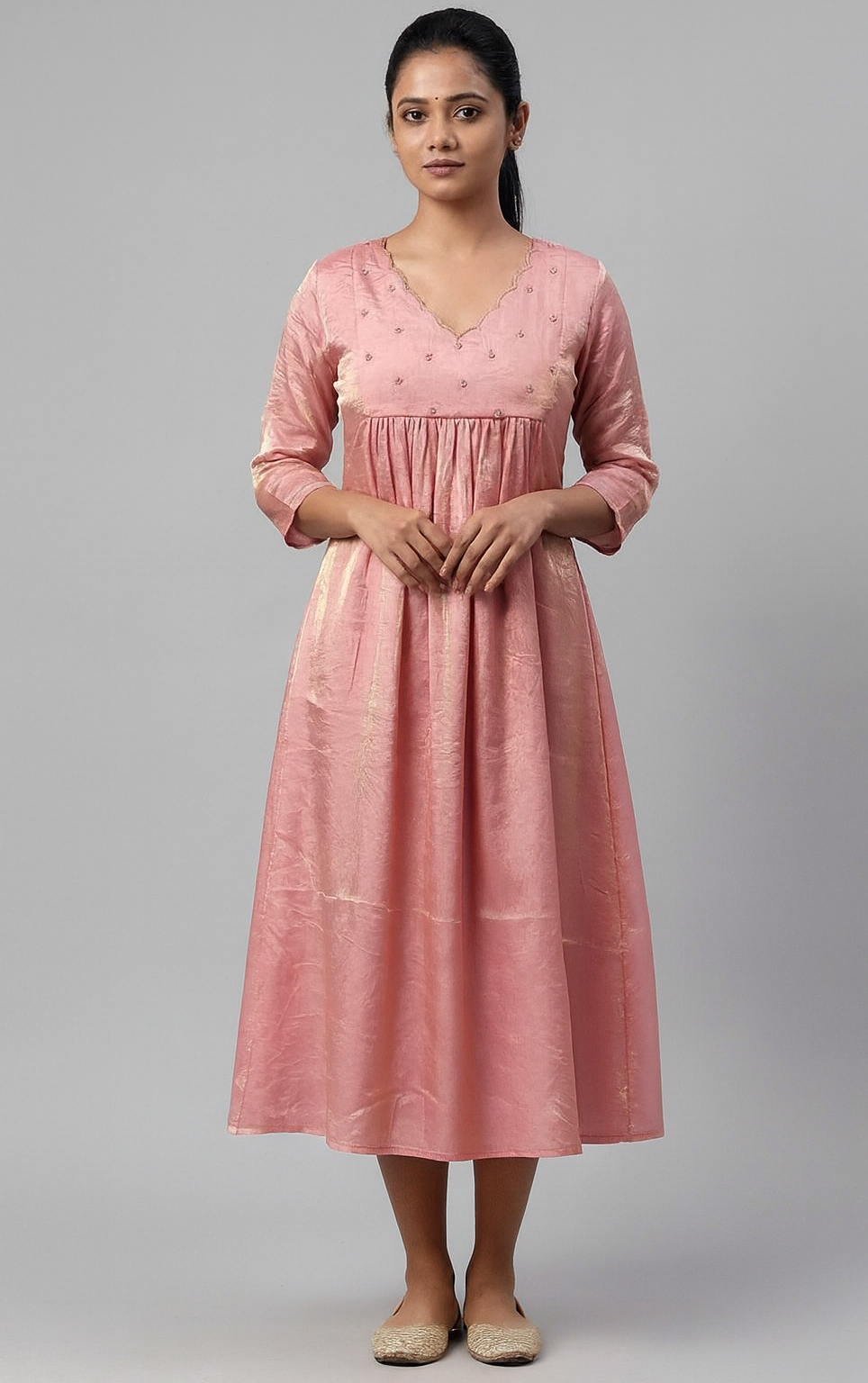 Hand-Worked Velvet Organza Midi Dress