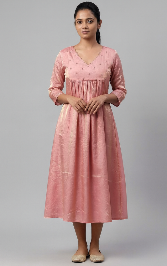 Hand-Worked Velvet Organza Midi Dress