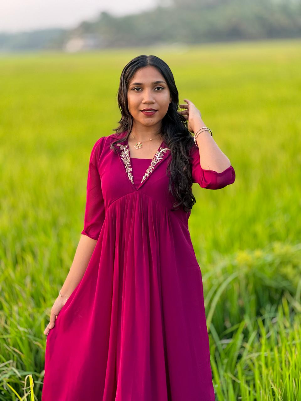 Hand Worked Georgette Dress